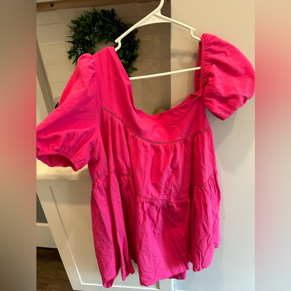 Asymmetrical Neck Puff Sleeve Smock Dress - Picture 4 of 4